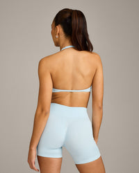 EnhanceLift™ Seamless Minimal Halter Neck Bralette with Grey Logo | Cloud Blue