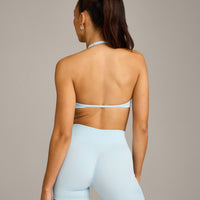 EnhanceLift™ Seamless Minimal Halter Neck Bralette with Grey Logo | Cloud Blue
