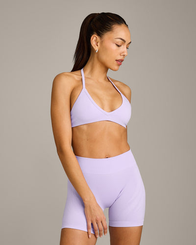 EnhanceLift™ Seamless Minimal Halter Neck Bralette with Grey Logo | Lavender Purple