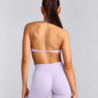 EnhanceLift™ Seamless Minimal Halter Neck Bralette with Gray Logo | Lavender Purple