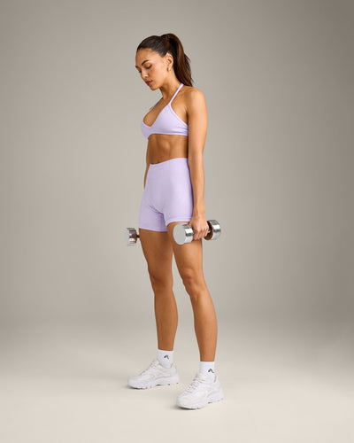 EnhanceLift™ Seamless Minimal Halter Neck Bralette with Grey Logo | Lavender Purple