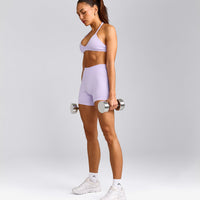 EnhanceLift™ Seamless Minimal Halter Neck Bralette with Gray Logo | Lavender Purple