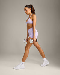 EnhanceLift™ Seamless Minimal Halter Neck Bralette with Grey Logo | Lavender Purple