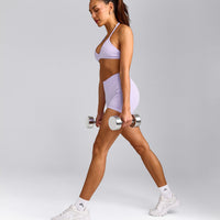 EnhanceLift™ Seamless Minimal Halter Neck Bralette with Gray Logo | Lavender Purple