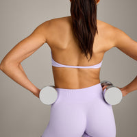 EnhanceLift™ Seamless Minimal Halter Neck Bralette with Grey Logo | Lavender Purple