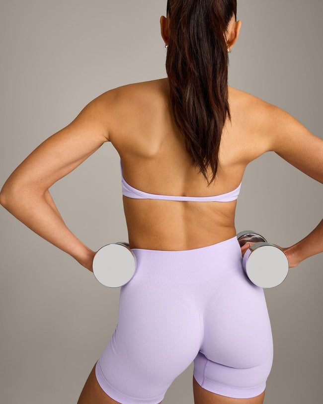 EnhanceLift™ Seamless Minimal Halter Neck Bralette with Grey Logo | Lavender Purple