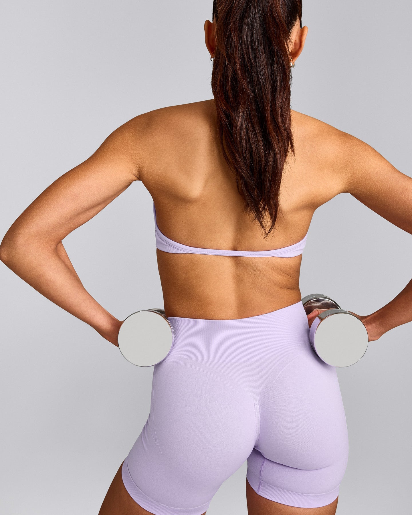 EnhanceLift™ Seamless Minimal Halter Neck Bralette with Gray Logo | Lavender Purple