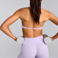 EnhanceLift™ Seamless Minimal Halter Neck Bralette with Gray Logo | Lavender Purple