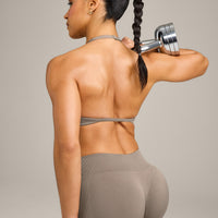 EnhanceLift™ Seamless Minimal Halter Neck Bralette with Grey Logo | Warm Minky