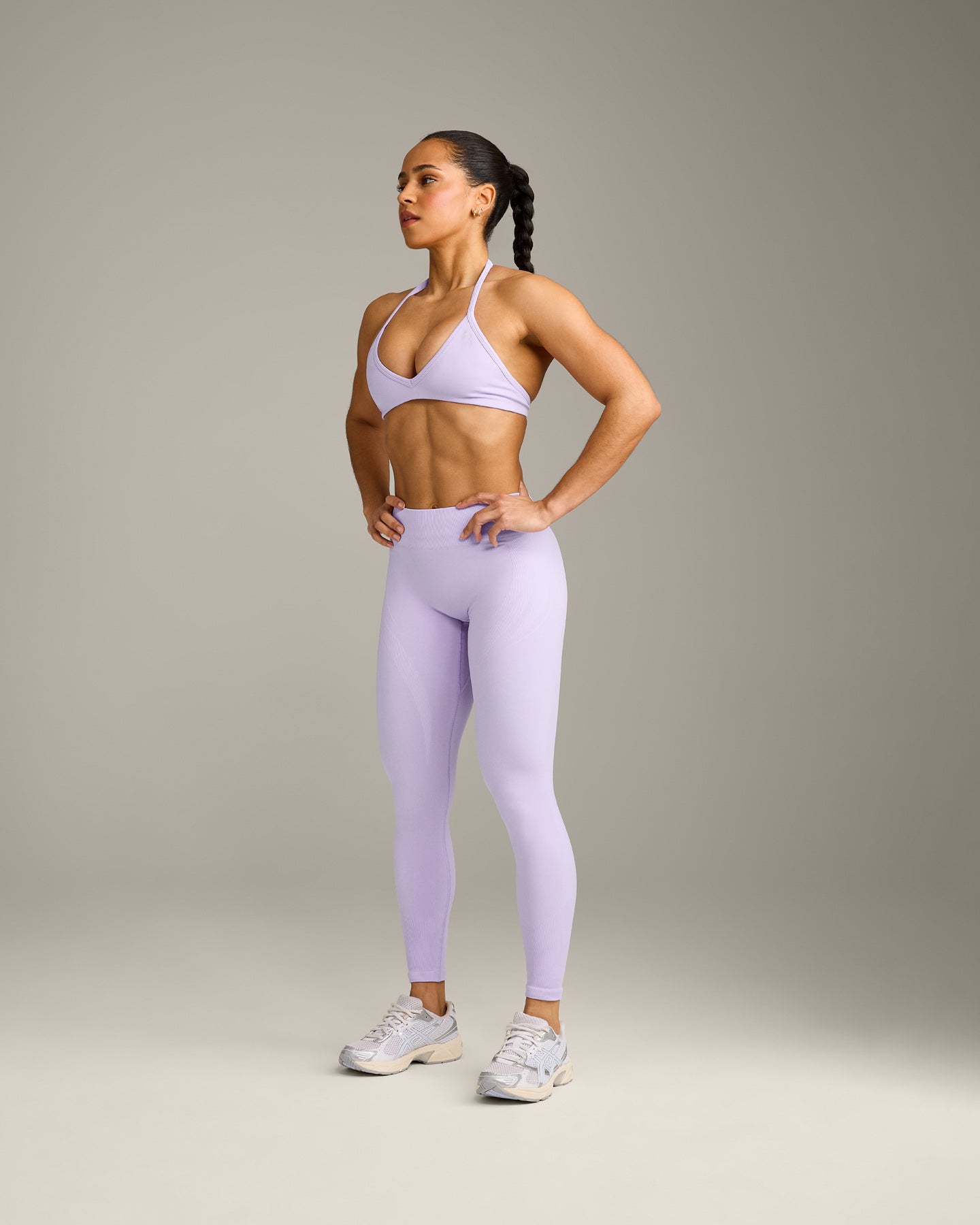 EnhanceLift™ Seamless Leggings with Grey Logo | Lavender Purple