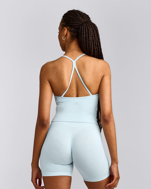 EnhanceLift™ Seamless Strappy Racer Tank Top with Built in Bra Shelf | Cloud Blue