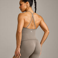 EnhanceLift™ Seamless Strappy Racer Vest with Built in Bra Shelf with Grey Logo | Warm Minky