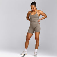 EnhanceLift™ Seamless Strappy Racer Vest with Built in Bra Shelf with Grey Logo | Warm Minky