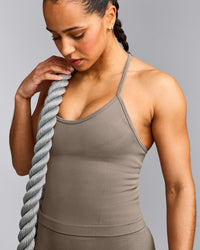 EnhanceLift™ Seamless Strappy Racer Vest with Built in Bra Shelf with Grey Logo | Warm Minky