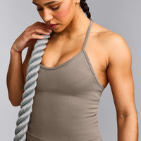 EnhanceLift™ Seamless Strappy Racer Vest with Built in Bra Shelf with Grey Logo | Warm Minky