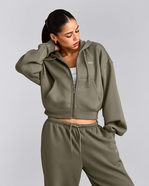 Foundations All Season Cropped Zip Up Hoodie Alpine Green | Oner