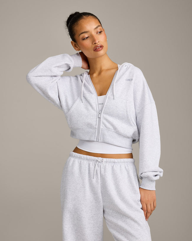 Foundations All Season Cropped Zip Through Hoodie | Grey Marl