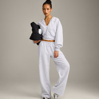 Foundations All Season Cropped Zip Through Hoodie | Grey Marl