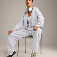 Foundations All Season Cropped Zip Through Hoodie | Grey Marl