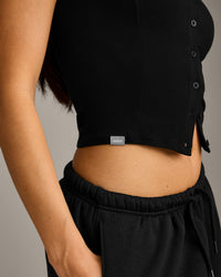 Mellow™ Rib Mid Short Sleeve Cardigan | Black