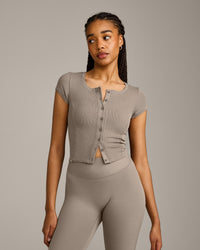 Mellow™ Rib Mid Short Sleeve Cardigan | Warm Minky