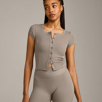 Mellow™ Rib Mid Short Sleeve Cardigan | Warm Minky