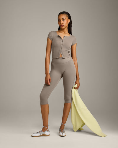 Mellow™ Rib Mid Short Sleeve Cardigan | Warm Minky