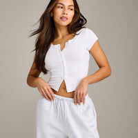 Mellow™ Rib Mid Short Sleeve Cardigan | White