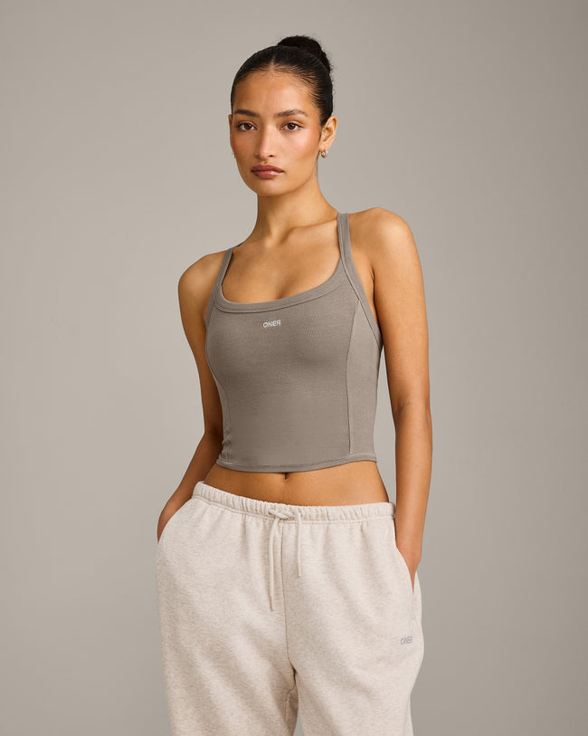 Mellow™ Rib Racer Back Mid Vest with Built in Bra Shelf | Warm Minky