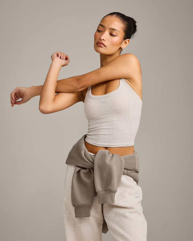 Mellow™ Rib Racer Back Mid Vest with Built in Bra Shelf | Oat Marl