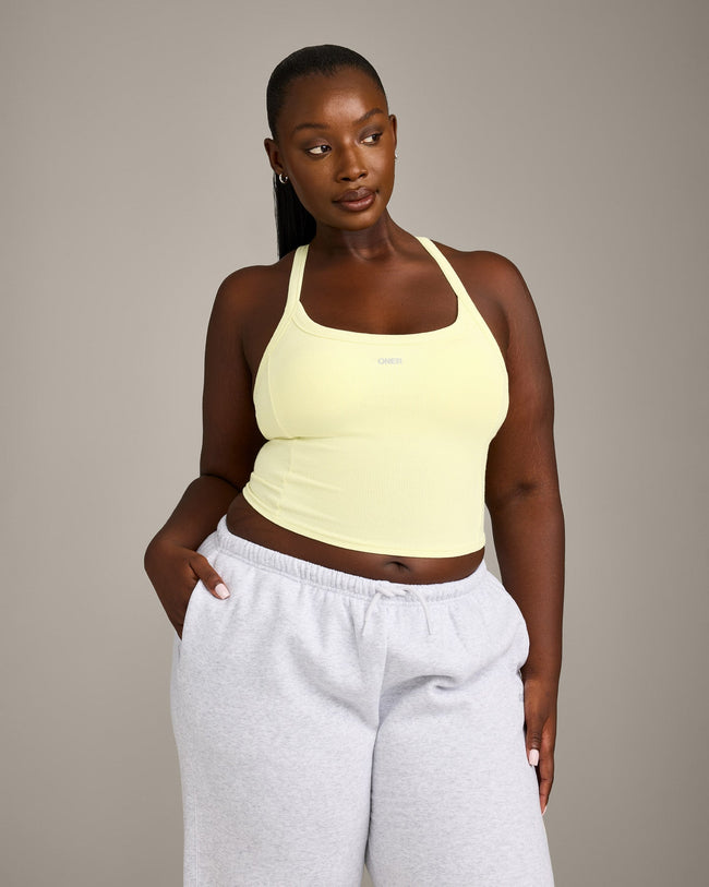 Mellow™ Rib Racer Back Mid Vest with Built in Bra Shelf | Pastel Yellow