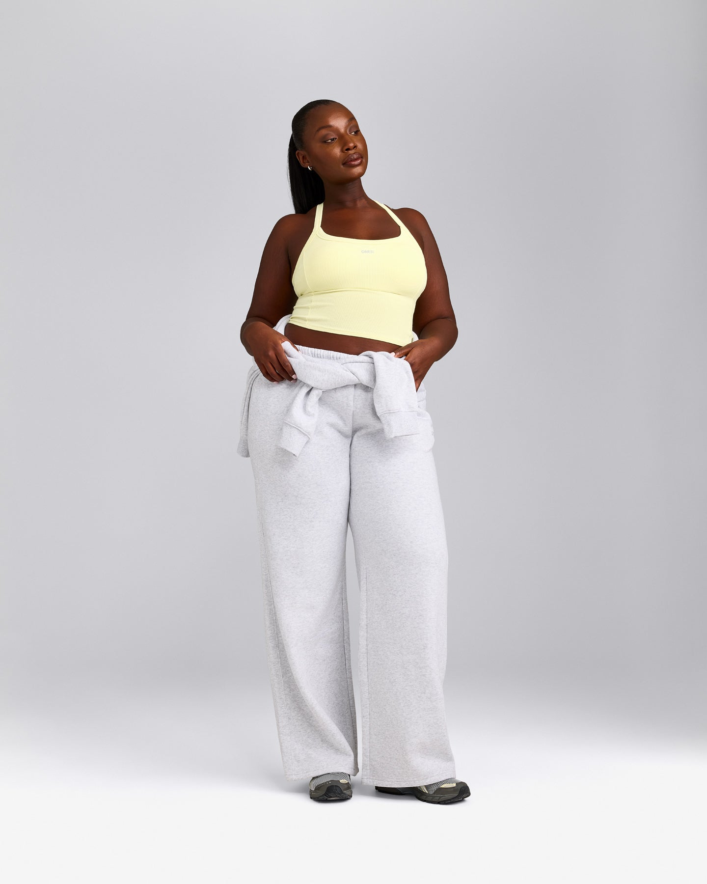 Mellow™ Rib Racer Back Mid Tank Top with Built in Bra Shelf | Pastel Yellow
