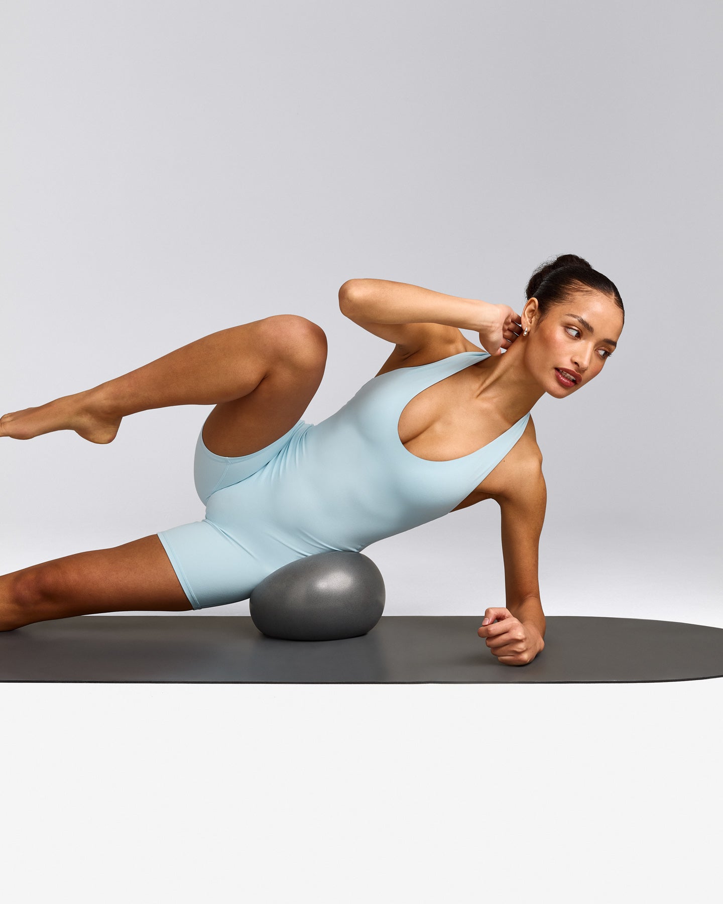 SoftMotion™ Halter Neck All In One Short with Gray Logo | Cloud Blue
