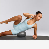 SoftMotion™ Halter Neck All In One Short with Gray Logo | Cloud Blue