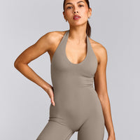 SoftMotion™ Halter Neck All In One Short with Gray Logo | Minky