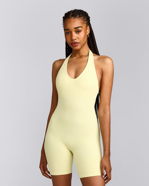 SoftMotion™ Halter Neck All In One Short | Pastel Yellow