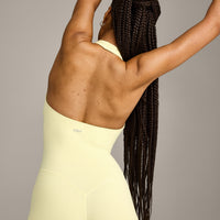 SoftMotion™ Halter Neck All In One Short with Grey Logo | Pastel Yellow