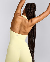 SoftMotion™ Halter Neck All In One Short with Gray Logo | Pastel Yellow