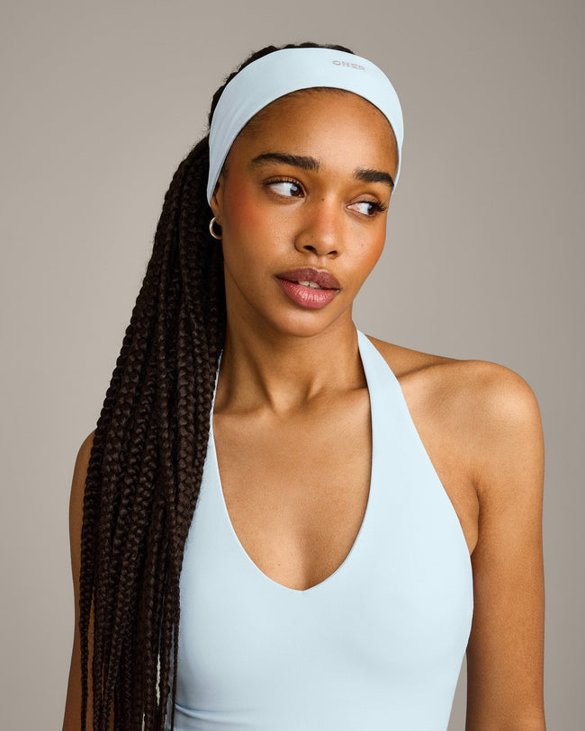 SoftMotion™ Headband with Grey Logo | Cloud Blue