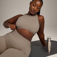 SoftMotion™ High Neck Sports Bra with Grey Logo | Minky