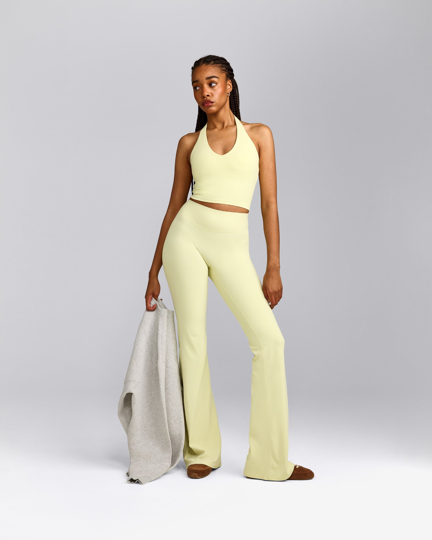 SoftMotion™ Flared Pants with Gray Logo | Pastel Yellow