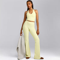 SoftMotion™ Flared Pants with Gray Logo | Pastel Yellow