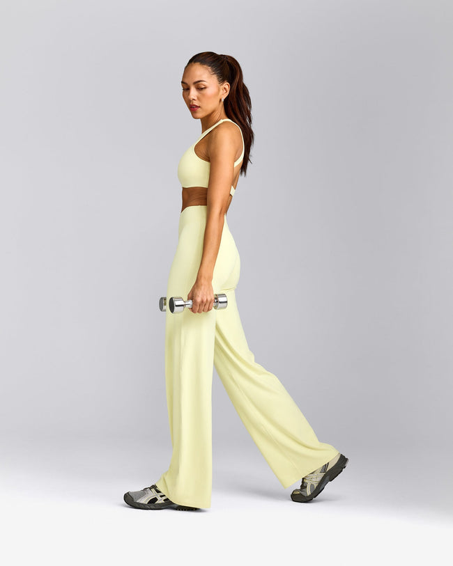 SoftMotion™ Straight Leg Bottoms with Grey Logo | Pastel Yellow