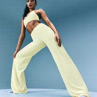 SoftMotion™ Straight Leg Bottoms with Grey Logo | Pastel Yellow