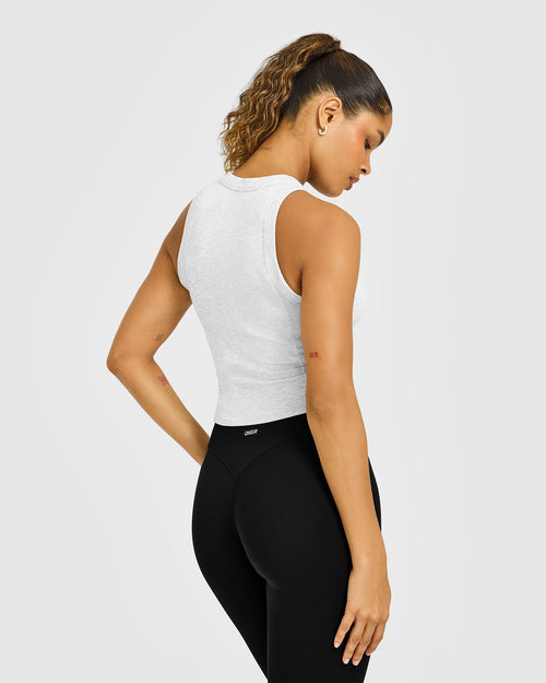 Mellow™ Rib High Neck Mid Tank Top | Light Grey Marl