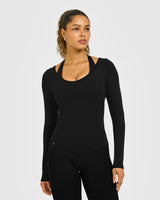 Mellow™ Rib V Neck Long Sleeve Top | Black