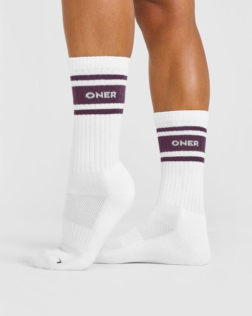 Varsity Long Crew Socks 2 Pack | Grey Marl/ White/ Blackberry