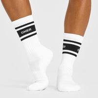 Varsity Long Crew Socks 1 Pack | White/Black
