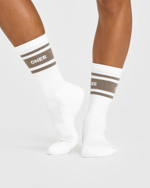 Varsity Long Crew Socks 1 Pack | White/Moss Brown