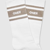 Varsity Long Crew Socks 1 Pack | White/Moss Brown